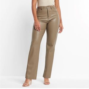 Super High Waisted Faux Leather Modern Straight Pant in the color iced Taupe